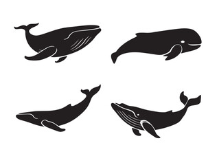 Majestic Whale Icon Collection in Stunning Silhouette Vector Design
