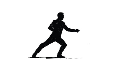 Obraz premium Silhouette of businessman in dynamic pose. Vector retro hand drawn illustration