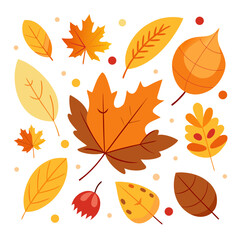 Obraz premium Vibrant autumn leaves collection with scattered dots and circles