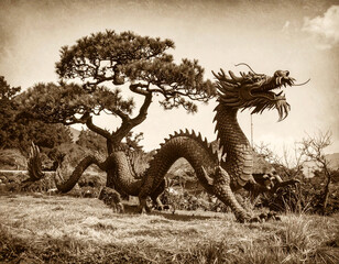 Vintage Photo Of A Traditional Chinese Dragon Sculpture Outdoors