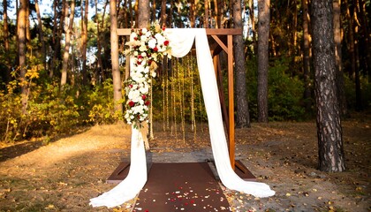 Rustic wedding arch in a forest