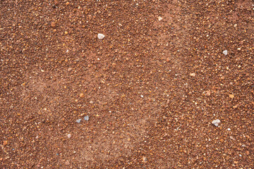 Dirt, terrain or gravel stone road surface pattern in outdoor environmental. Background and textured photo.	