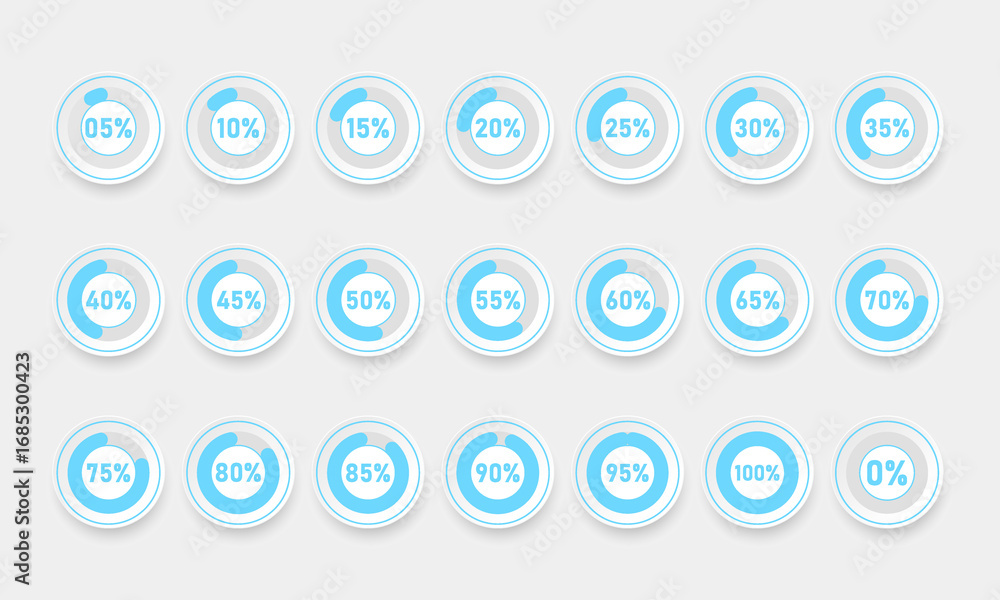Leinwandbilder loading progress circles. the circle icon template segment ranges from 0% to 100%. design for set of