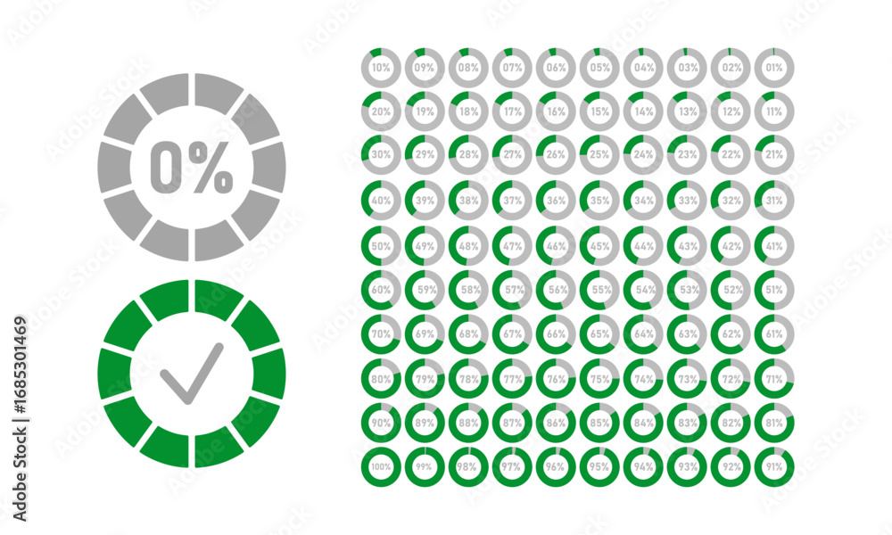 Fototapete loading progress circles. the circle icon template segment ranges from 0% to 100%. design for set of