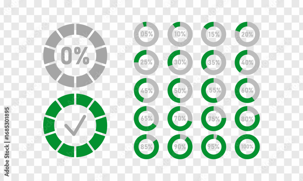 Fototapete loading progress circles. the circle icon template segment ranges from 0% to 100%. design for set of