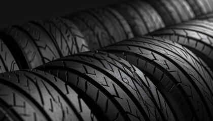 Close-up tire display in black and white