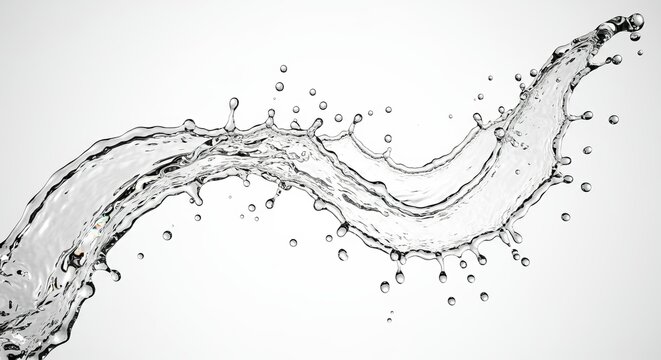 Dynamic Water Splash with Droplets on White Background for Purity Concept