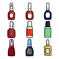 collection of colorful correction fluid bottles illustration