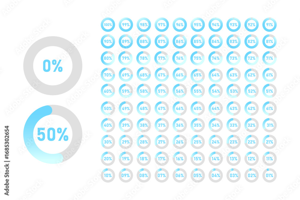 Fototapete loading progress circles. the circle icon template segment ranges from 0% to 100%. design for set of