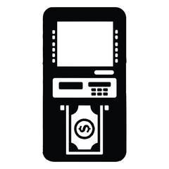Fototapeta premium ATM Machine Icon for Financial Services and Banking Transactions Concept in Black and White Digital Illustration