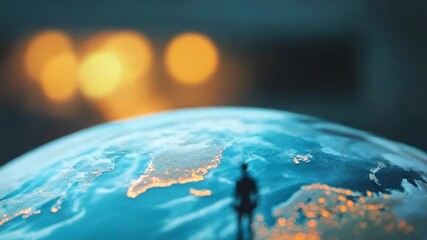 Businessman standing on europe looking at world at sunset, global business - Powered by Adobe