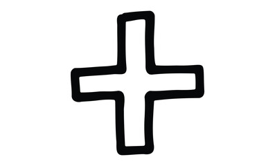 Obraz premium Simple hand-drawn black plus sign icon. Vector retro hand drawn illustration