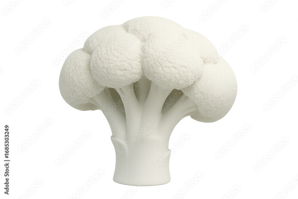 Poster close-up of a fresh, raw white cauliflower with visible texture, isolated on a transparent backgroun