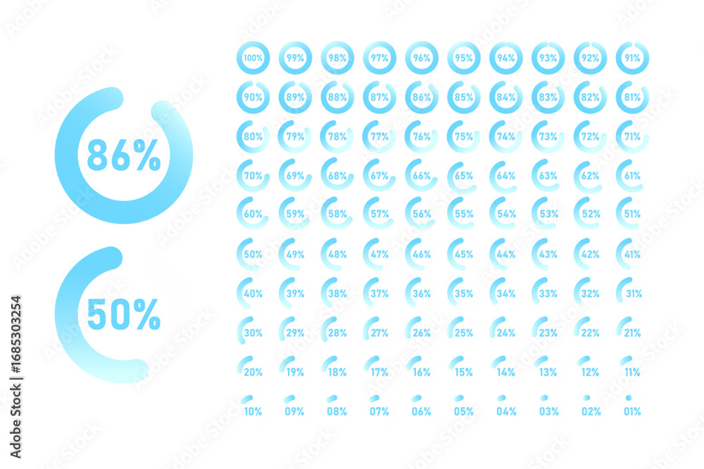 Fototapete loading progress circles. the circle icon template segment ranges from 0% to 100%. design for set of