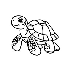 Cute Cartoon Turtle Illustration for Coloring Books and Educational Materials Line Art Vector