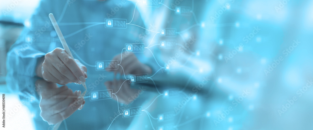 Poster cybersecurity and data protection in digital transactions blockchain.