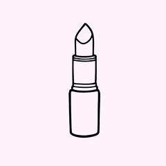 A glamourous pink lipstick bullet rests on a white background, a colorful cosmetic object