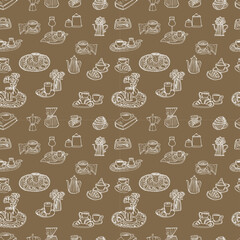 Seamless repeat pattern of dolce vita food and drinks coffee tea