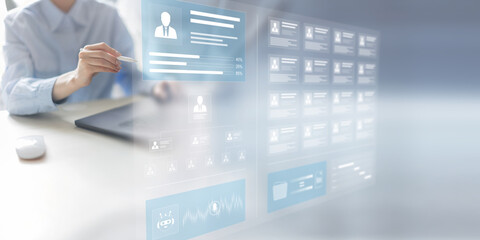 Digital Human Resources Management and Organizational Structure Displayed on a Virtual Interface.