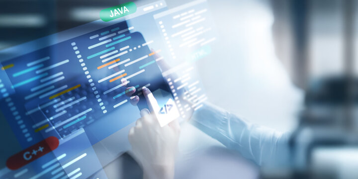 Software Development and Programming Languages Displayed on a Virtual Coding Interface.