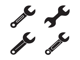 Wrench Icon Set in Bold Black Silhouette Vector Illustration