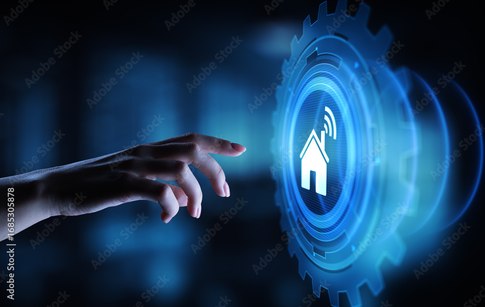 Aufkleber smart home control panel on virtual screen. iot and automation technology concept.
