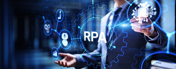 RPA Robotic process automation innovation technology concept on virtual screen.