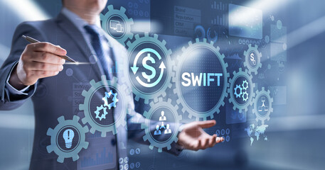 SWIFT international payment system financial technology banking and money transfer concept on...