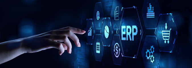 ERP Enterprise resources planning SAP business process automation internet technology concept.