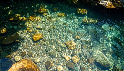 Clear riverbed, sunlight through water
