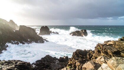 Obraz premium Rocky coastline with crashing waves