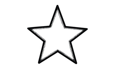 Hand-drawn black and white star sketch with shaded lines. Vector retro hand drawn illustration