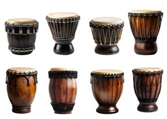 Various Traditional Drums in Different Styles on a Dark Background