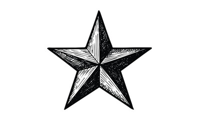 Obraz premium Detailed black and white engraved star illustration with intricate line work. Vector retro hand drawn illustration