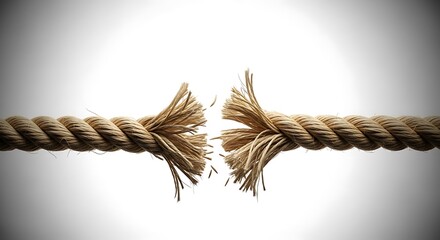 A frayed and broken rope isolated on white background, symbolizing failure