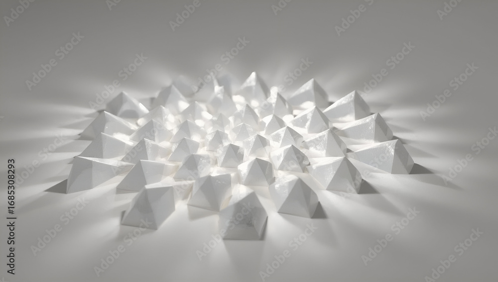 Poster geometric pyramids array with soft lighting and neutral background