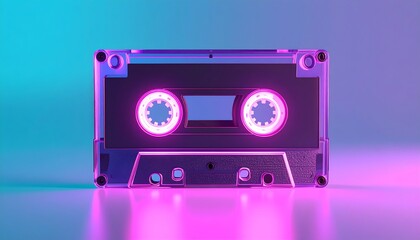Glowing Retro Cassette Tape. Abstract Vaporware Background
