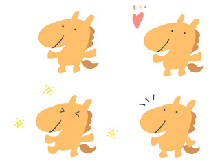 色々な感情と表情のかわいい馬キャラクターのセット　2026 喜ぶ・ハート・キラキラ・気付く