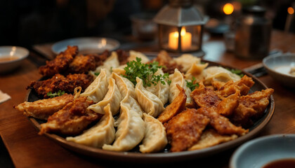 Large Shared Plate of Assorted Gyoza Dumplings