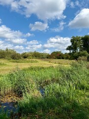 Amsterdam Vondelpark on a sunny autumn day with Dutch clouds