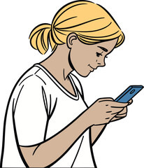 Print Young woman focused on her mobile phone screen