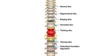 Human spine with degenerative disc disease and herniated disc illustration