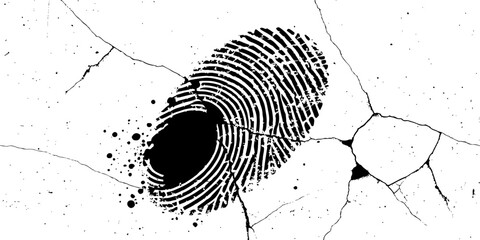 Detailed Black Fingerprint Design on Cracked White Surface white background.