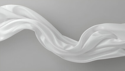 Elegant White Silk Fabric Flowing Gracefully on Neutral Gray Background
