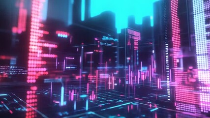 Futuristic server room processing big data with charts and graphs displayed on transparent screens - Powered by Adobe