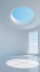 Minimalist Room with Circular Skylight and Window