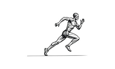 Obraz premium Dynamic sketch of african male runner sprinting forward with intense energy. Vector retro hand drawn illustration