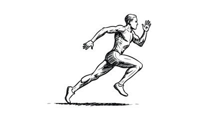 Fototapeta premium Sketch of athletic male runner in full stride. Vector retro hand drawn illustration