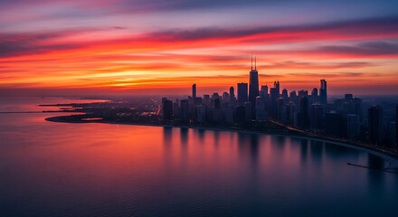 Fototapeta premium City skyline at sunset with dramatic sky