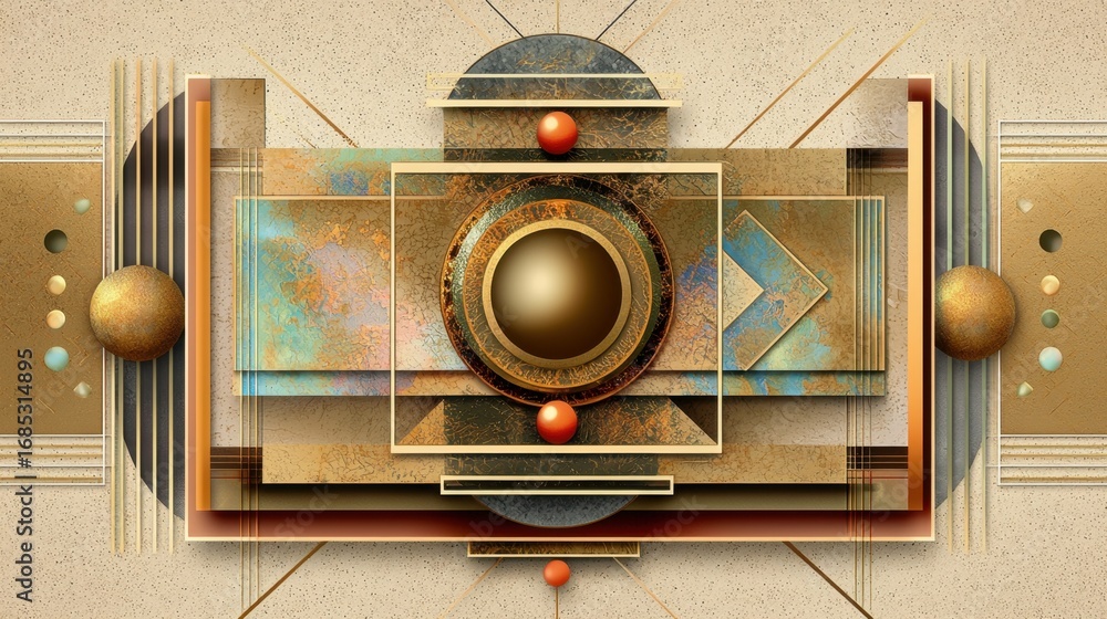 Poster abstract geometric design with circular elements and textures